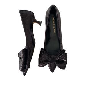 Caroline Constas Bryant Black Sequin Bow Point Toe Pumps Kitten Heels Tuckernuck